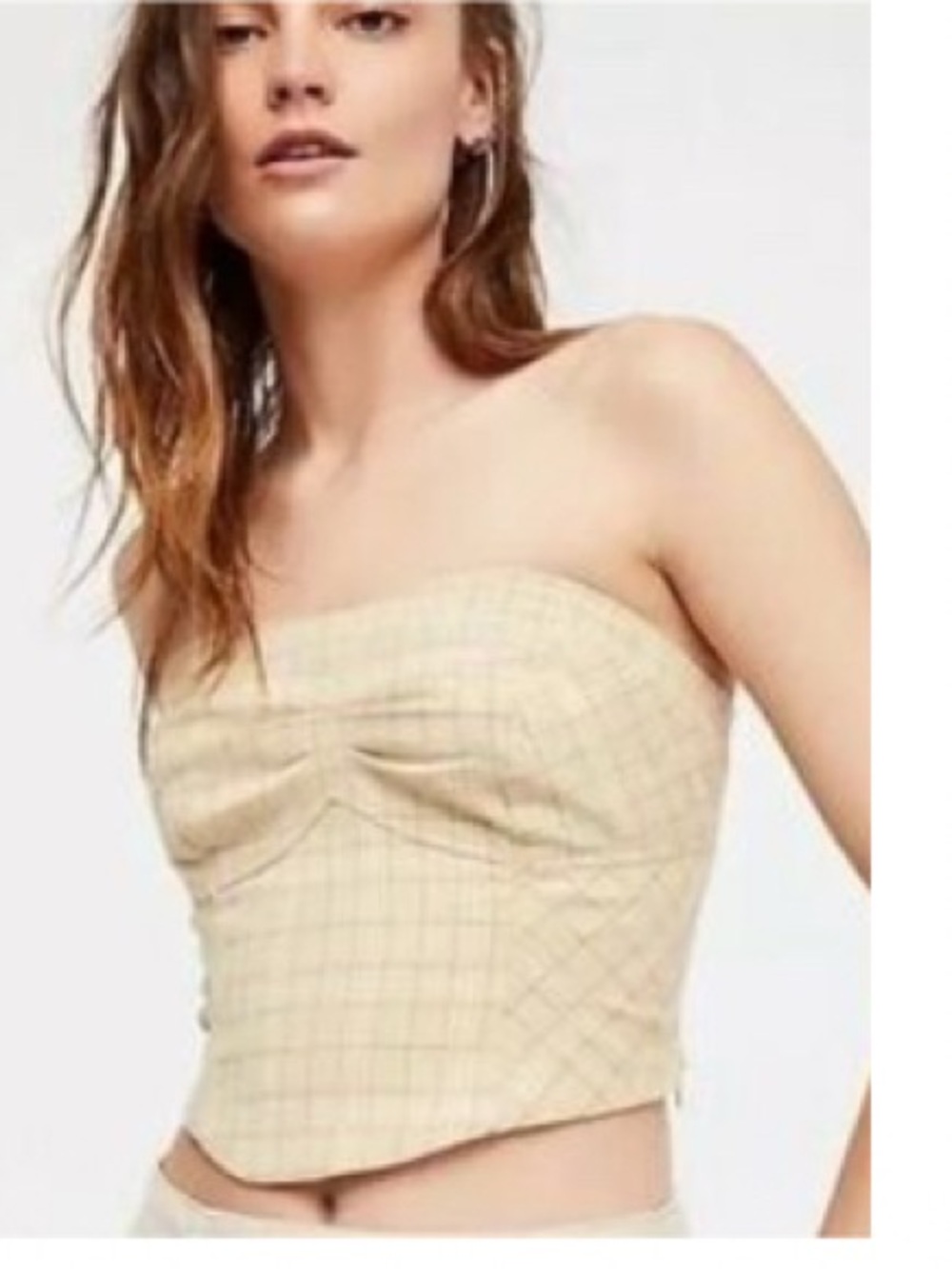 Free People Beige Waffle Knit Strapless Bustier
